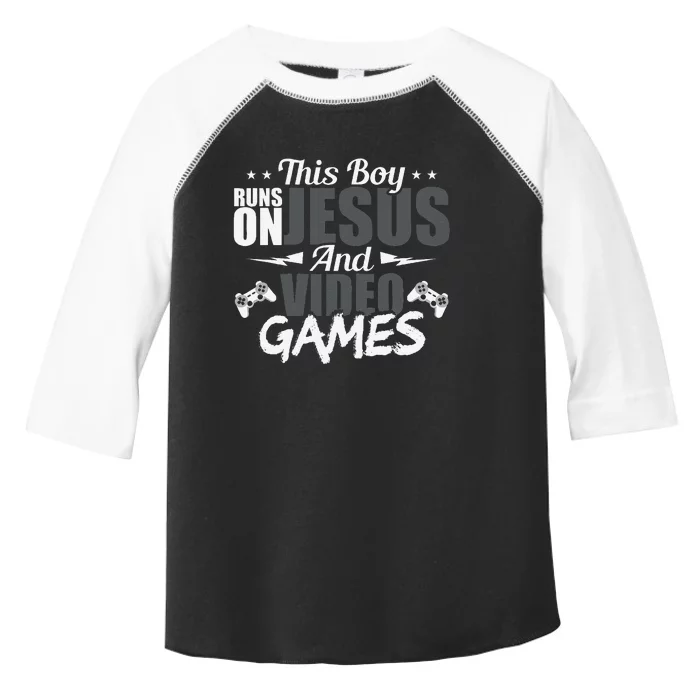 This Runs On Jesus And Video Games Lover Gift Player Toddler Fine Jersey T-Shirt