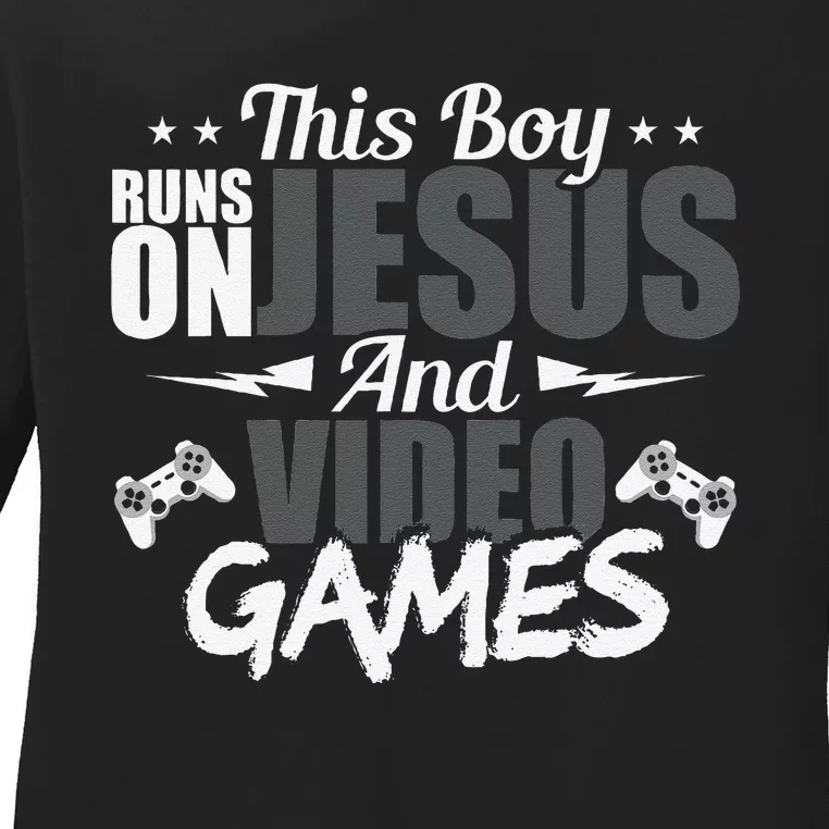 This Runs On Jesus And Video Games Lover Gift Player Ladies Long Sleeve Shirt