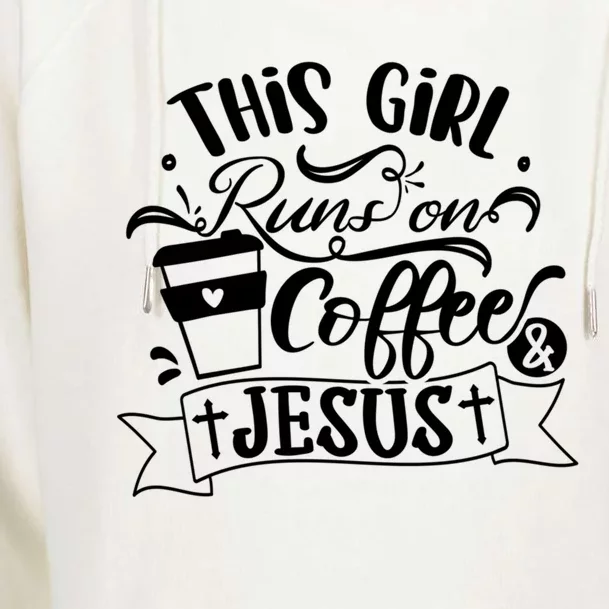 This Runs On Coffee And Jesus Religious Christian Cute Gift Womens Funnel Neck Pullover Hood