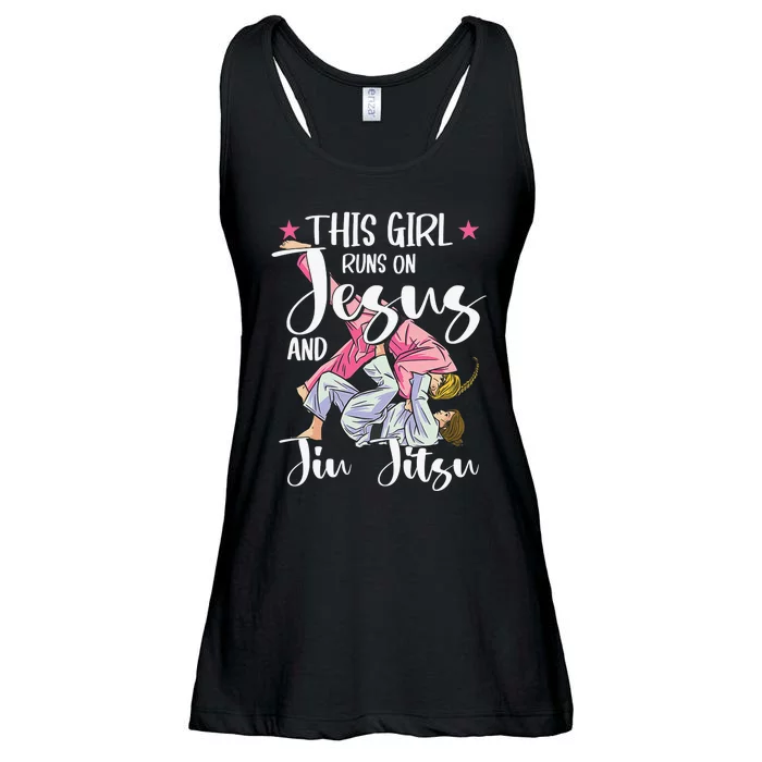 This  Runs On Jesus And Jiu Jitsu Gift Ladies Essential Flowy Tank