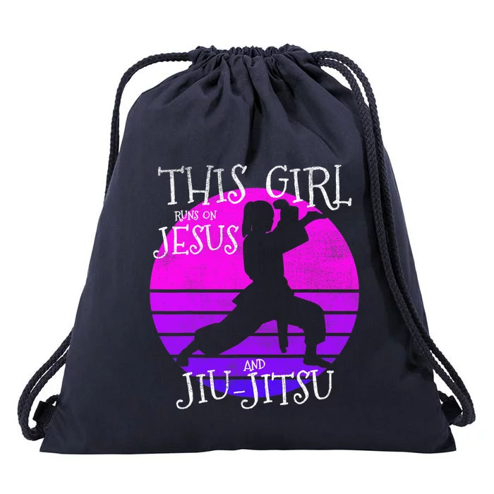 This Runs On Jesus And Jiu Jitsu Christian Gift Drawstring Bag