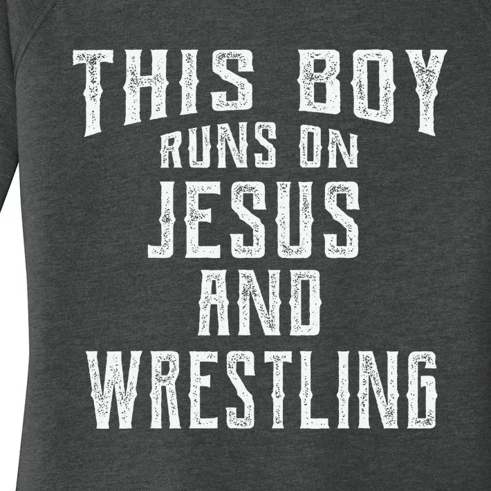 This Runs On Jesus And Wrestling Christian Gift Women's Perfect Tri Tunic Long Sleeve Shirt