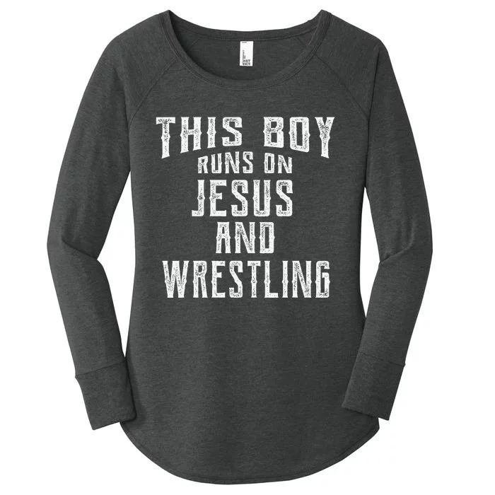 This Runs On Jesus And Wrestling Christian Gift Women's Perfect Tri Tunic Long Sleeve Shirt