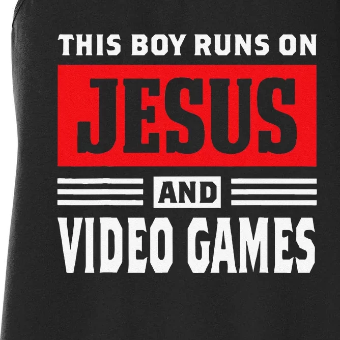 This Runs On Jesus And Video Games Christian Gift Women's Racerback Tank