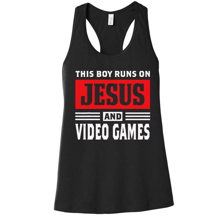 This Runs On Jesus And Video Games Christian Gift Women's Racerback Tank