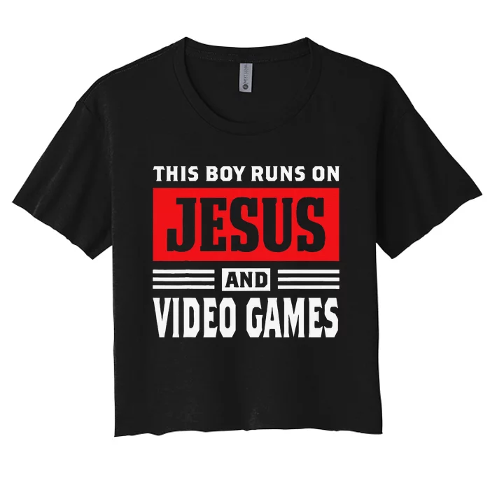 This Runs On Jesus And Video Games Christian Gift Women's Crop Top Tee