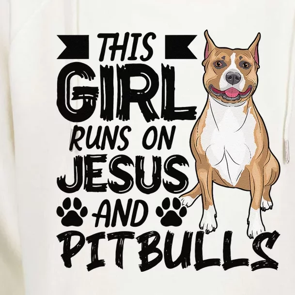 This Runs On Jesus And Pitbulls Christians Gift Womens Funnel Neck Pullover Hood