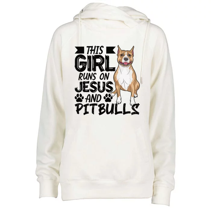 This Runs On Jesus And Pitbulls Christians Gift Womens Funnel Neck Pullover Hood