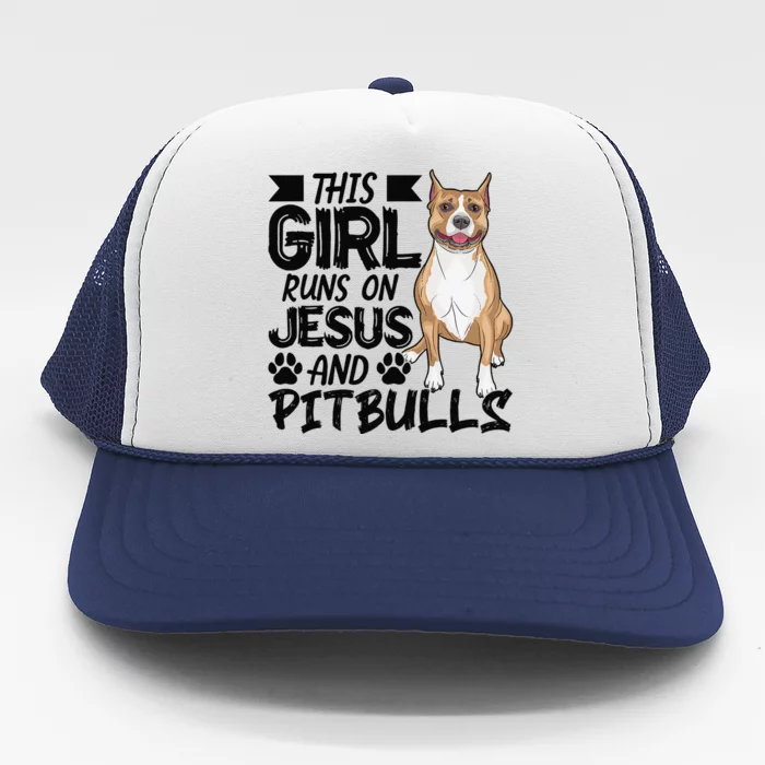 This Runs On Jesus And Pitbulls Christians Gift Trucker Hat