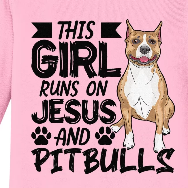 This Runs On Jesus And Pitbulls Christians Gift Baby Long Sleeve Bodysuit