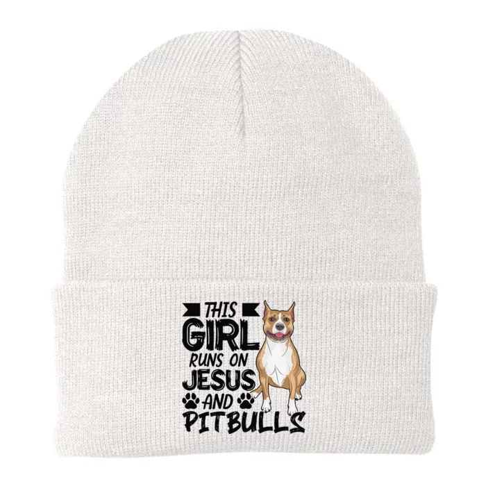 This Runs On Jesus And Pitbulls Christians Gift Knit Cap Winter Beanie