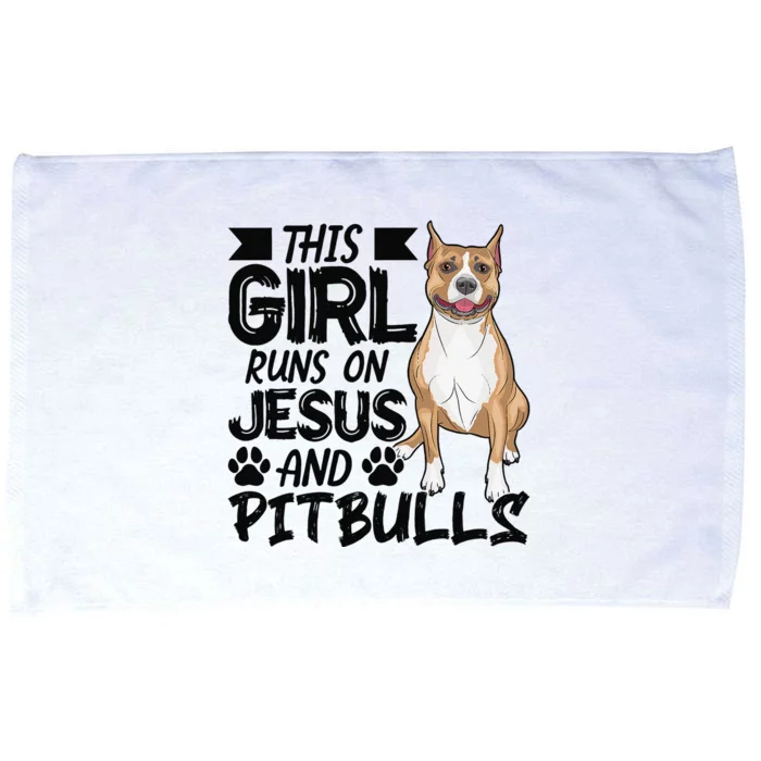 This Runs On Jesus And Pitbulls Christians Gift Microfiber Hand Towel