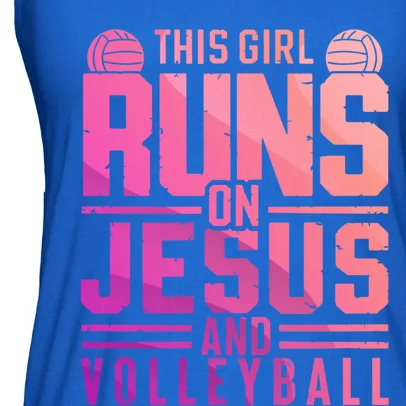 This Runs On Jesus And Volleyball Gift Ladies Essential Flowy Tank