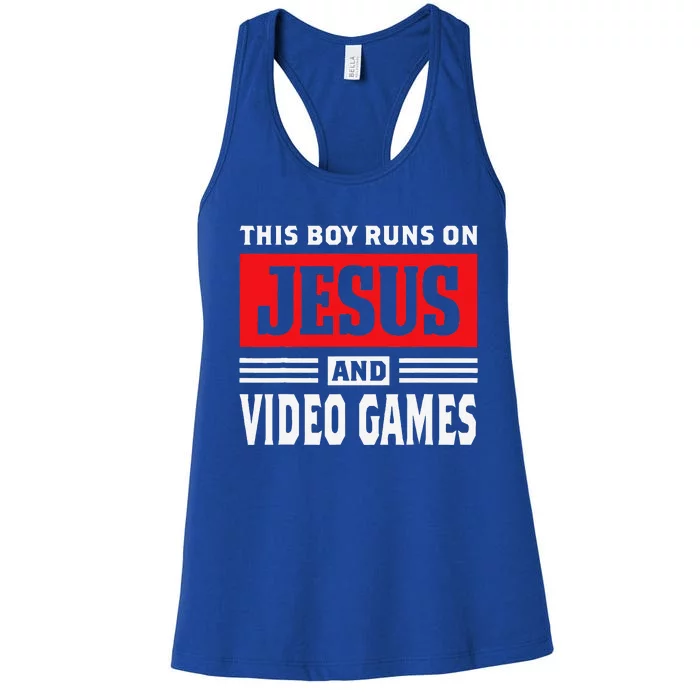 This Runs On Jesus And Video Games Christian Gift Women's Racerback Tank