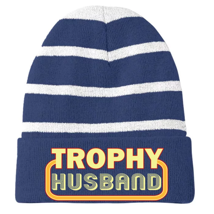 Trophy Husband Funny Retro Striped Beanie with Solid Band