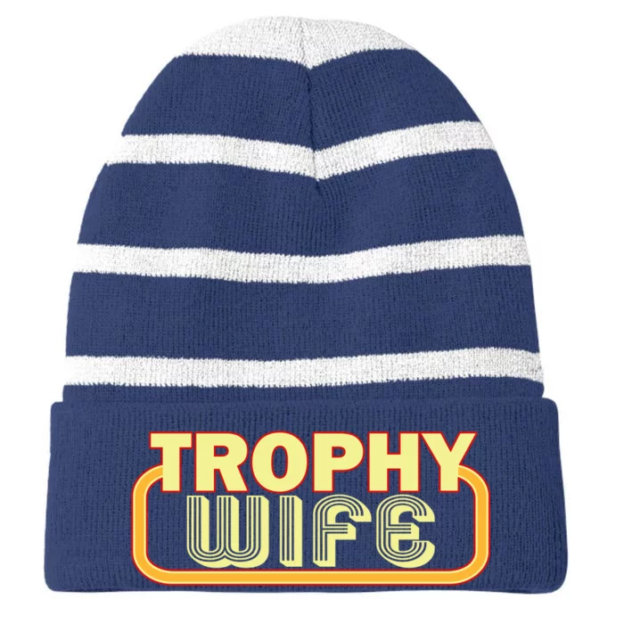 Trophy Wife Funny Retro Striped Beanie with Solid Band