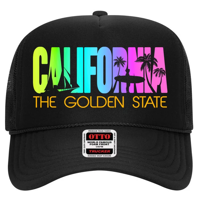 Tropical California The Golden State High Crown Mesh Trucker Hat