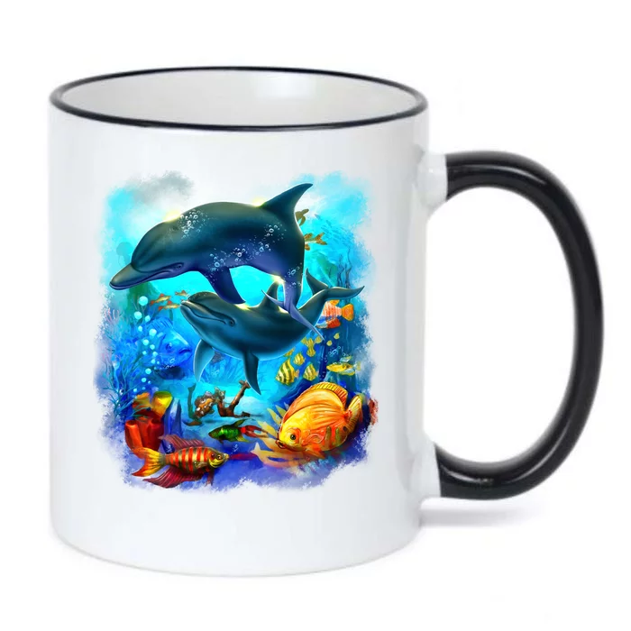 Tropical Fish Dolphins Portrait Black Color Changing Mug