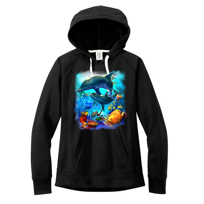 Tropical Fish Dolphins Portrait Women's Fleece Hoodie