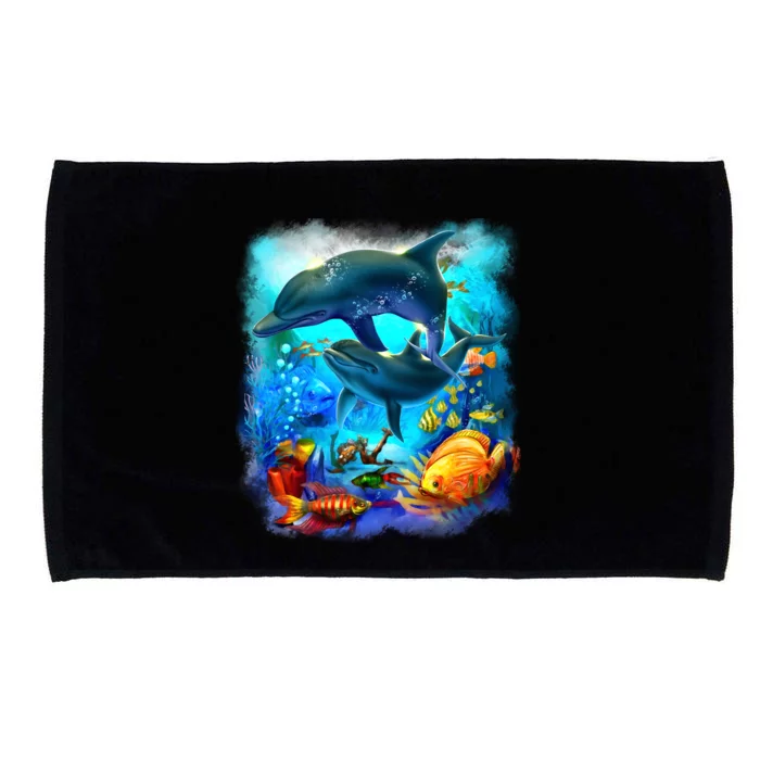 Tropical Fish Dolphins Portrait Microfiber Hand Towel