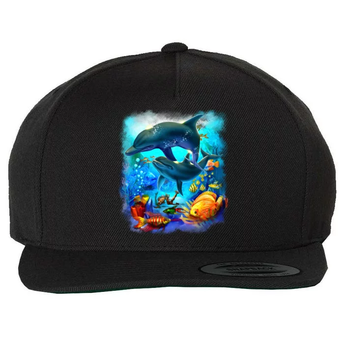 Tropical Fish Dolphins Portrait Wool Snapback Cap