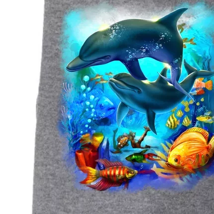 Tropical Fish Dolphins Portrait Doggie 3-End Fleece Hoodie