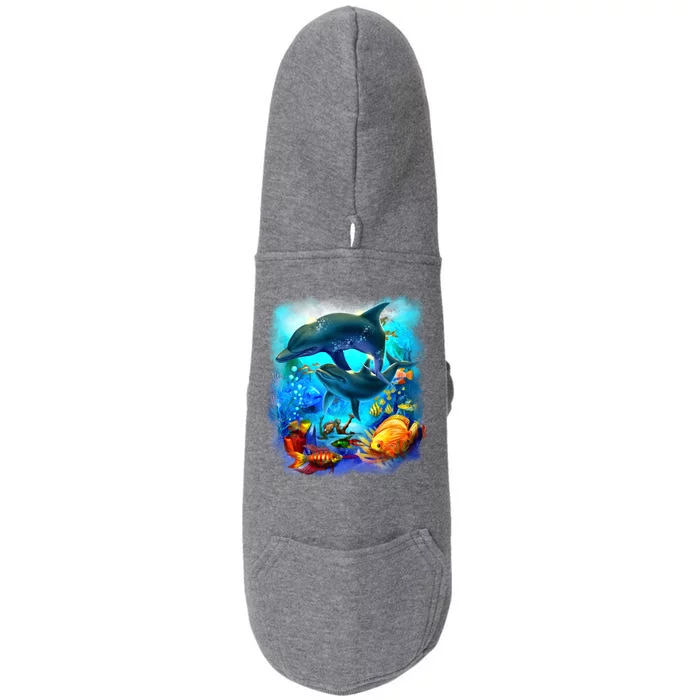 Tropical Fish Dolphins Portrait Doggie 3-End Fleece Hoodie