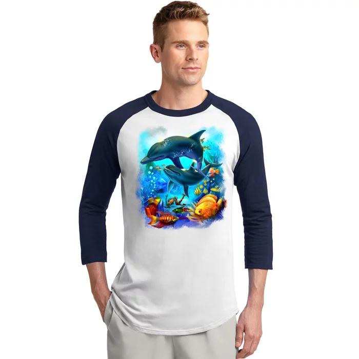 Tropical Fish Dolphins Portrait Baseball Sleeve Shirt