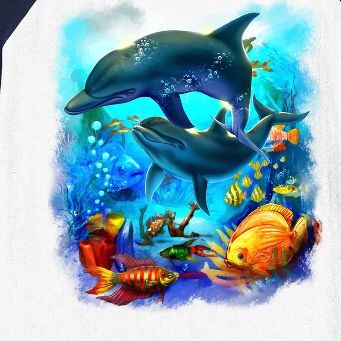 Tropical Fish Dolphins Portrait Baseball Sleeve Shirt