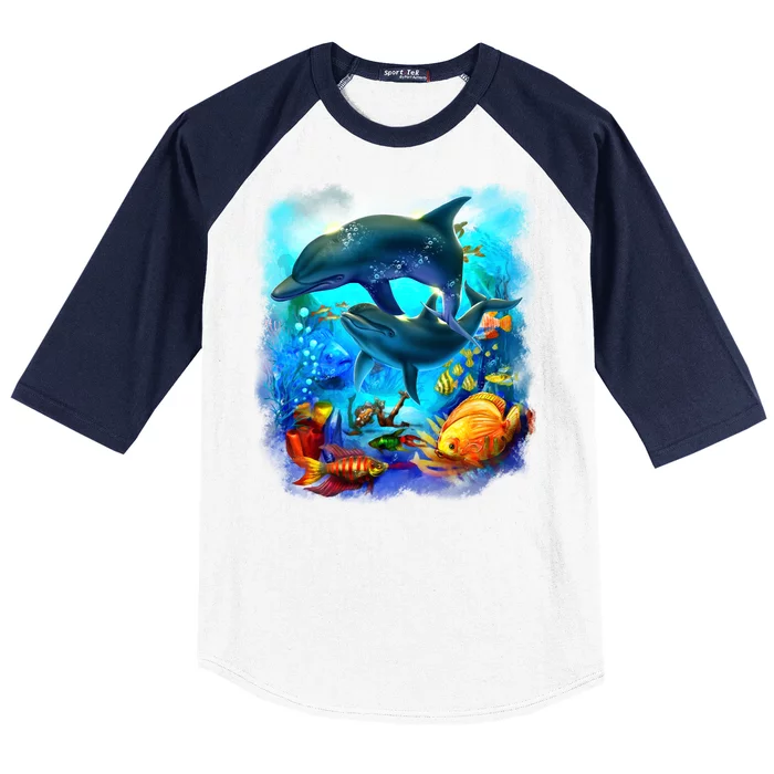 Tropical Fish Dolphins Portrait Baseball Sleeve Shirt