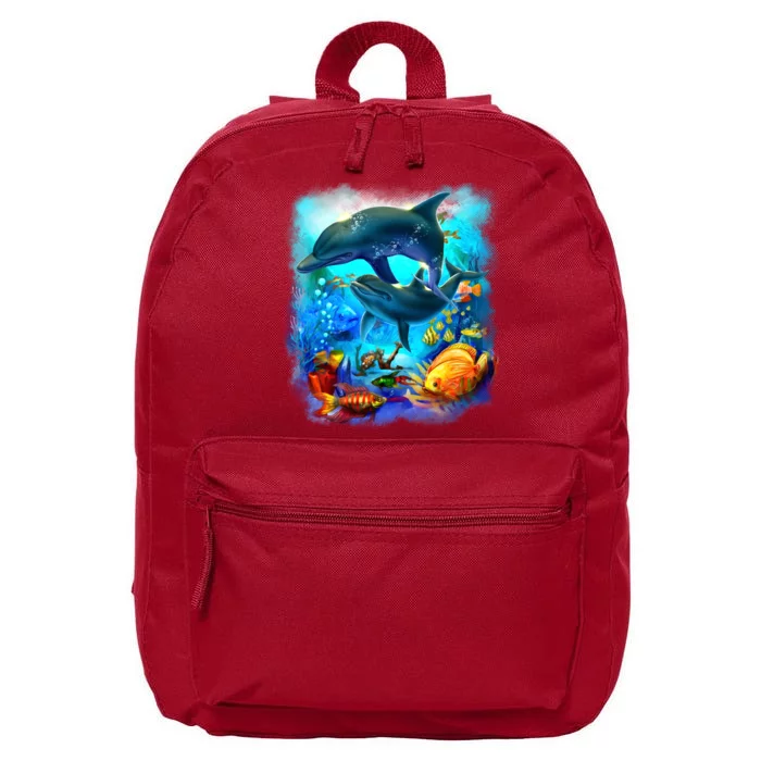 Tropical Fish Dolphins Portrait 16 in Basic Backpack