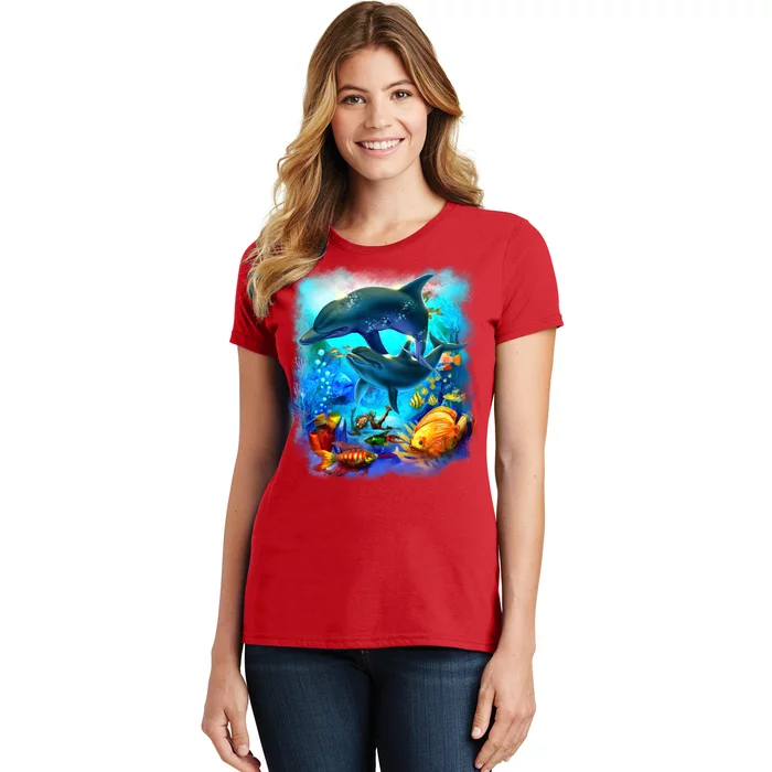 Tropical Fish Dolphins Portrait Women's T-Shirt