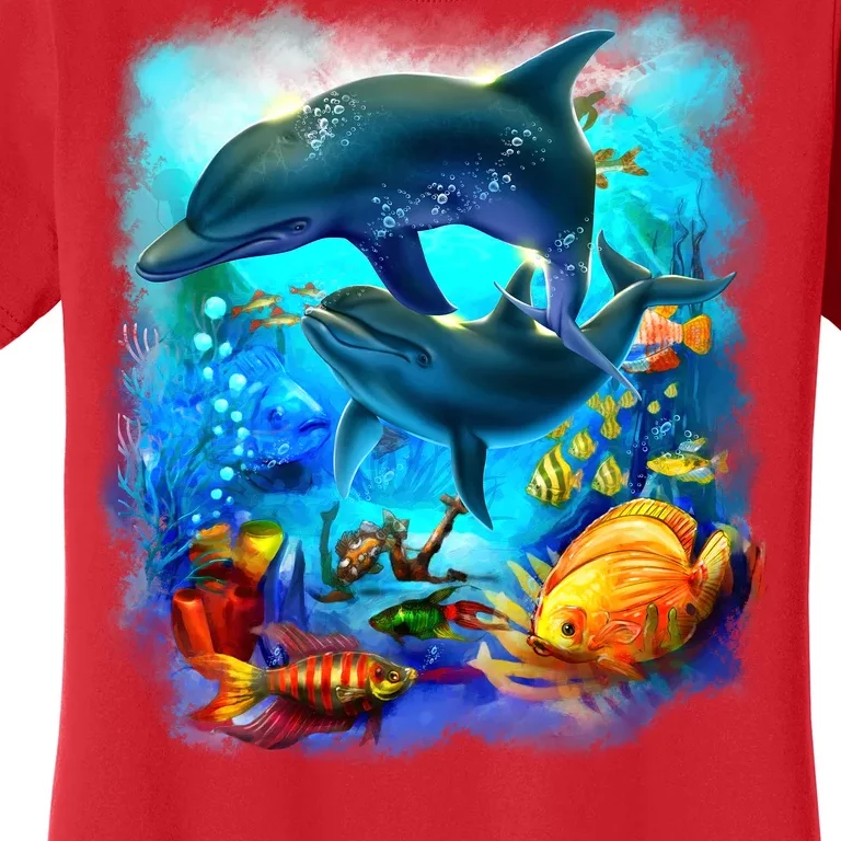 Tropical Fish Dolphins Portrait Women's T-Shirt