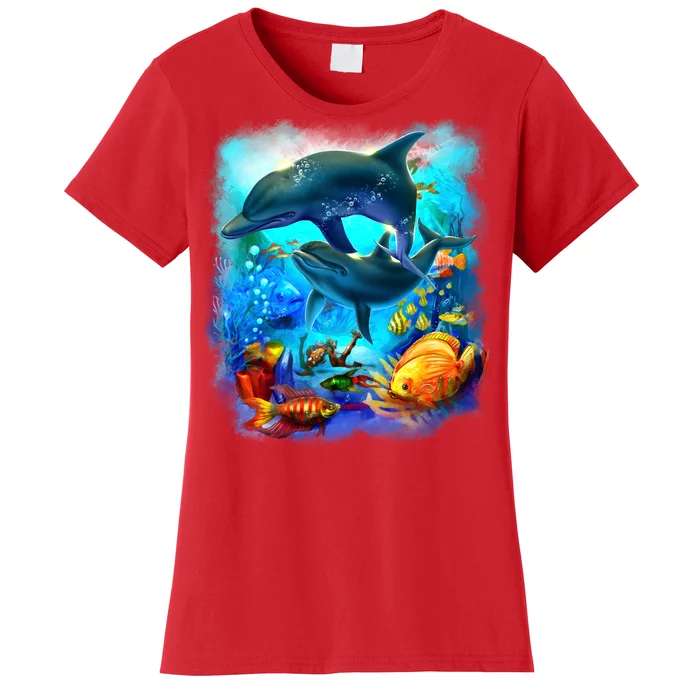 Tropical Fish Dolphins Portrait Women's T-Shirt