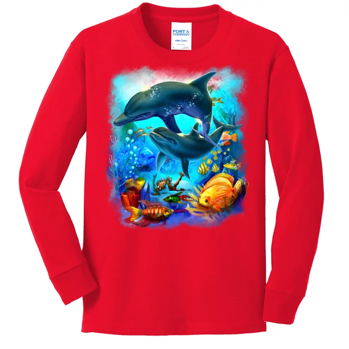 Tropical Fish Dolphins Portrait Kids Long Sleeve Shirt