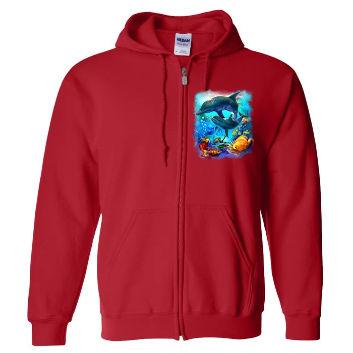 Tropical Fish Dolphins Portrait Full Zip Hoodie