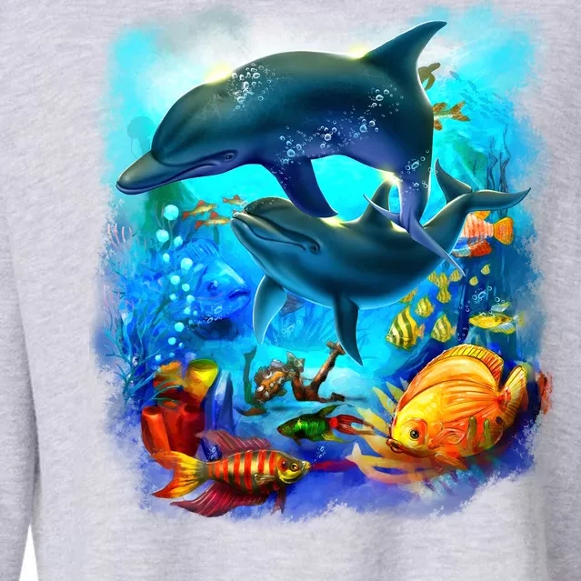 Tropical Fish Dolphins Portrait Cropped Pullover Crew