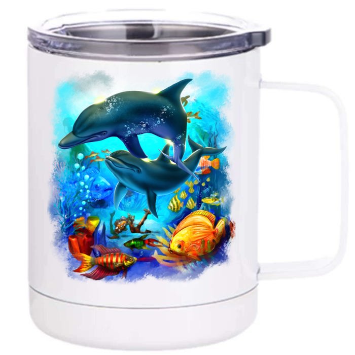 Tropical Fish Dolphins Portrait Front & Back 12oz Stainless Steel Tumbler Cup