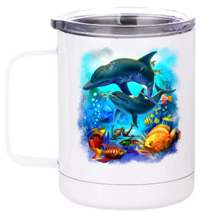 Tropical Fish Dolphins Portrait Front & Back 12oz Stainless Steel Tumbler Cup