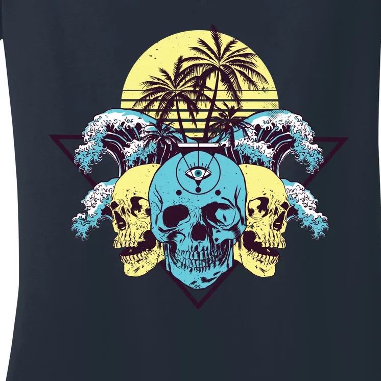 Tropical Skulls Women's V-Neck T-Shirt