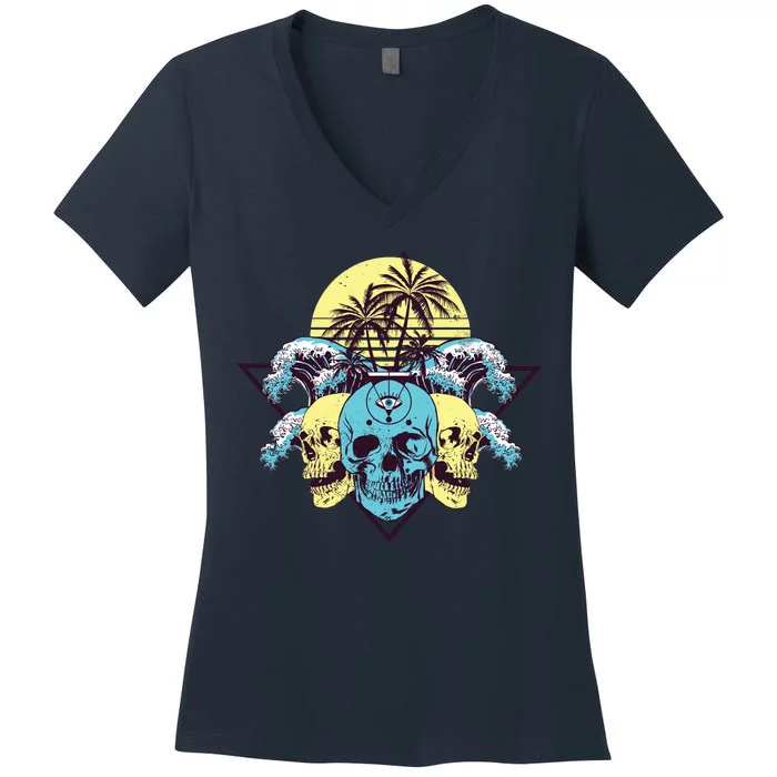 Tropical Skulls Women's V-Neck T-Shirt