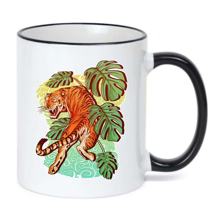 Tropical Tiger Tattoo Design Black Color Changing Mug