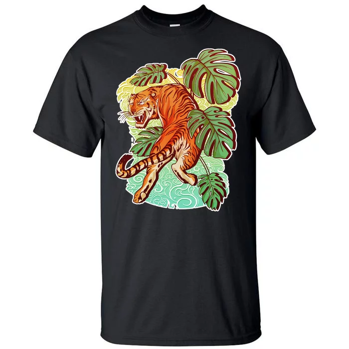 Tropical Tiger Tattoo Design Tall T-Shirt