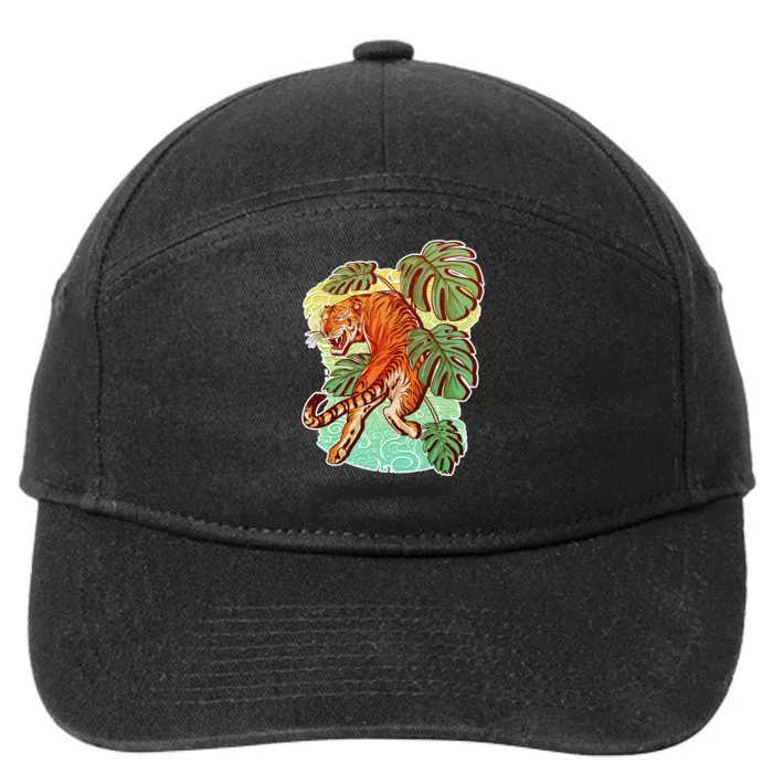 Tropical Tiger Tattoo Design 7-Panel Snapback Hat