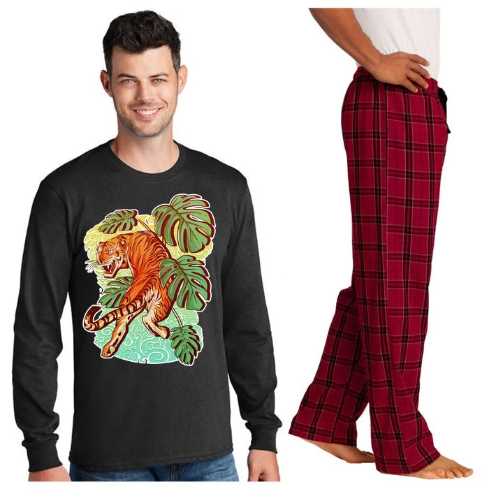 Tropical Tiger Tattoo Design Long Sleeve Pajama Set