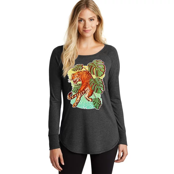 Tropical Tiger Tattoo Design Women's Perfect Tri Tunic Long Sleeve Shirt