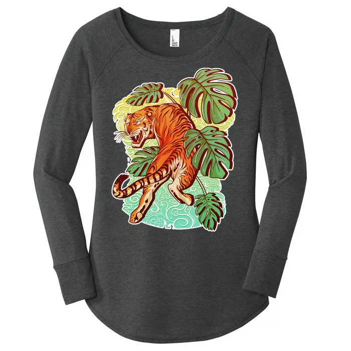 Tropical Tiger Tattoo Design Women's Perfect Tri Tunic Long Sleeve Shirt