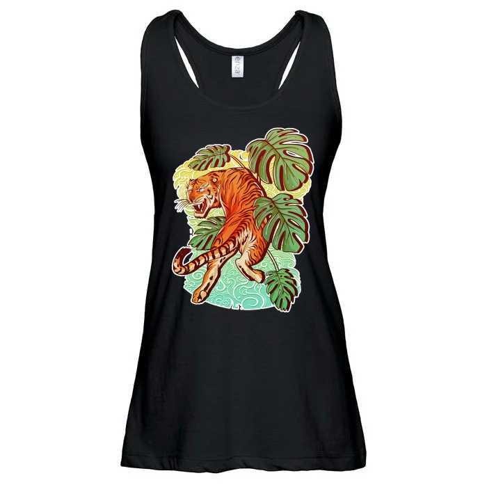 Tropical Tiger Tattoo Design Ladies Essential Flowy Tank