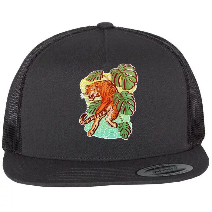 Tropical Tiger Tattoo Design Flat Bill Trucker Hat