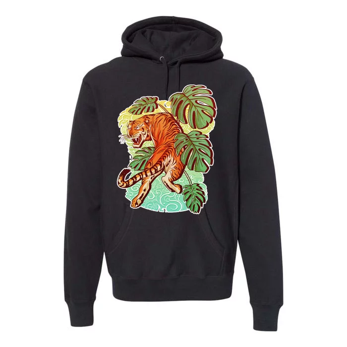 Tropical Tiger Tattoo Design Premium Hoodie